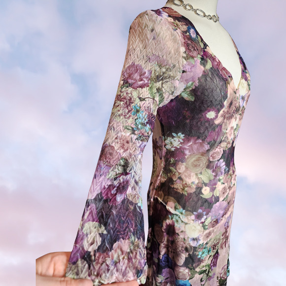 Komarov Sheer Asymmetrical Purple Pastel Floral Formal Wedding Bridal Dress Sz M - Picture 3 of 7